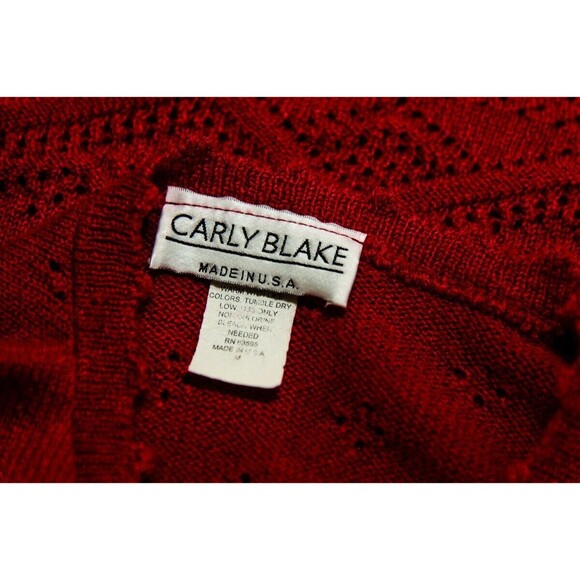 Vintage Carly Blake Red Long sleeve womens Holiday Party Sweater Eyelet M - Picture 3 of 6